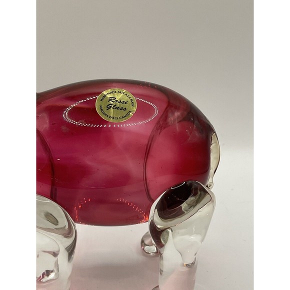 Rossi Glass Handmade Elephant With Cranberry Glass Trunk Up - Picture 2 of 7
